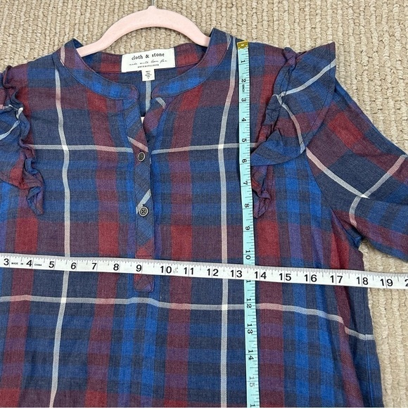 Anthropologie Cloth & Stone Plaid Ruffle T-Shirt Dress - Picture 11 of 12